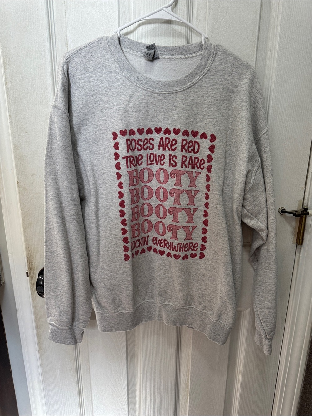 Gray Graphic Sweatshirt with Red Heart Print
